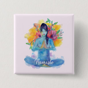 Badge Carré 5 Cm Pin d'aquarelle de Namaste de yoga