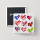 Badge Carré 5 Cm Pin de 9 coeurs de Valentine (Devant & derrière)