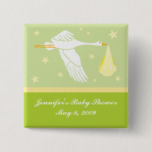Badge Carré 5 Cm Pin de baby shower de cigogne - vert