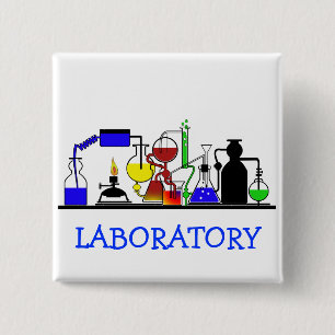 BADGE CARRÉ 5 CM PIN DE BECHERS DE LABORATOIRE