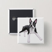 Badge Carré 5 Cm Pin de Boston Terrier (Devant & derrière)