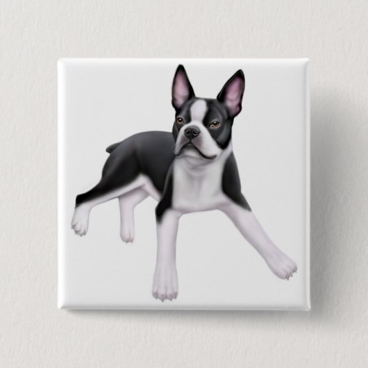 Badge Carré 5 Cm Pin de Boston Terrier (Devant)