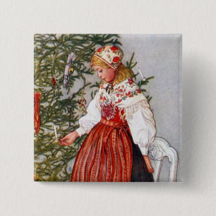 Badge Carré 5 Cm Pin de bouton d'arbre de Noël de Carl Larsson
