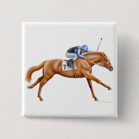 Badge Carré 5 Cm Pin de cheval de course de pur sang (Devant)