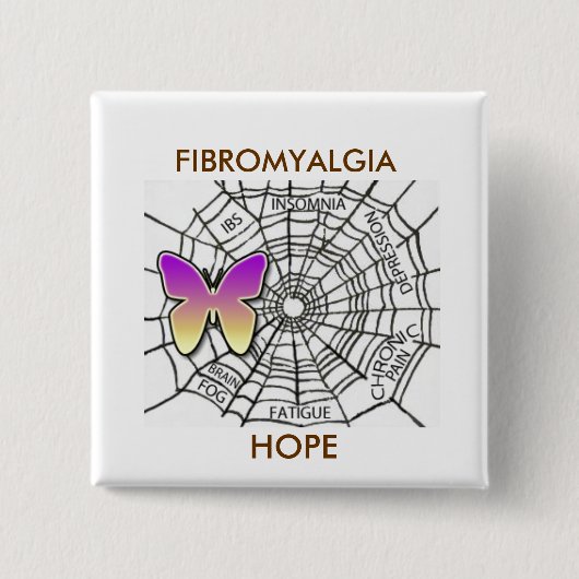 BADGE CARRÉ 5 CM PIN DE FIBROMYALGIE D'ESPOIR - BLANC (Devant)