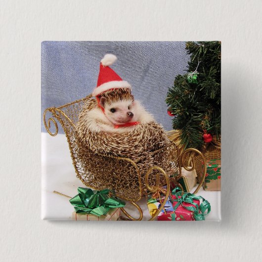 Badge Carré 5 Cm Pin de hérisson de Noël (Devant)