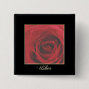Badge Carré 5 Cm Pin élégant d'Usher de rose rouge de KRW