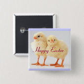 Badge Carré 5 Cm Pin heureux de bouton de poussins de Pâques (Devant & derrière)