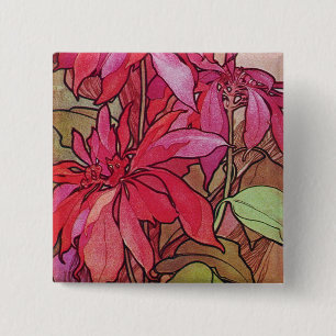 Badge Carré 5 Cm Pin Mucha de bouton de Noël de poinsettia de