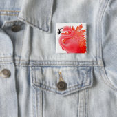 Badge Carré 5 Cm Pin rose de Flamant rose (En situation)
