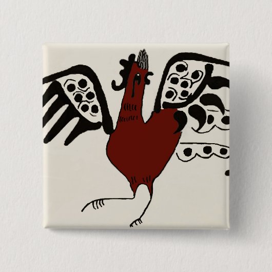 Badge Carré 5 Cm Pin rouge de poulet (Devant)