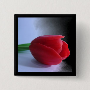 Badge Carré 5 Cm Pin rouge de tulipe