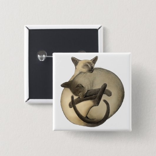Badge Carré 5 Cm Pin siamois somnolent (Devant & derrière)
