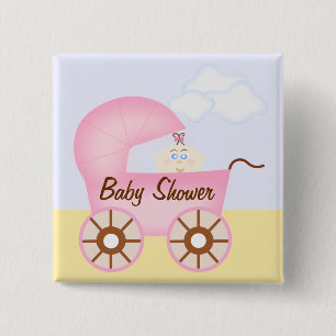 Badge Carré 5 Cm Pinceau Baby shower à rouleau rose