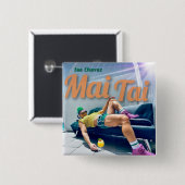 Badge Carré 5 Cm Pinceau d'art de couverture MAI TAI (Devant & derrière)