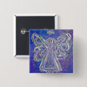 Badge Carré 5 Cm Pinceau de bouton d'angle violet (Devant & derrière)