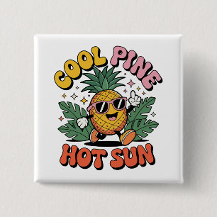 Badge Carré 5 Cm Pineapple Cool Soleil Chaud Vibes Rétro d'Été