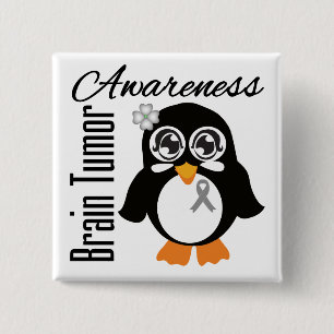 Badge Carré 5 Cm Pingouin de conscience de tumeur cérébrale