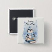 Badge Carré 5 Cm Pingouin de Noël aquarelle (Devant & derrière)