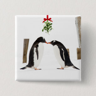 Badge Carré 5 Cm Pingouins de Gentoo embrassant - bouton