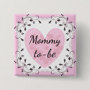 Badge Carré 5 Cm Pink and Black "Mom to be" Baby Shower Button