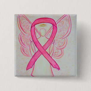 Badge Carré 5 Cm Pink Angel Sensibilisation Ruban Personnalisé Pins