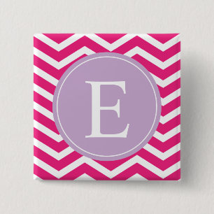 Badge Carré 5 Cm Pink Blanc Chevron violet Monogramme