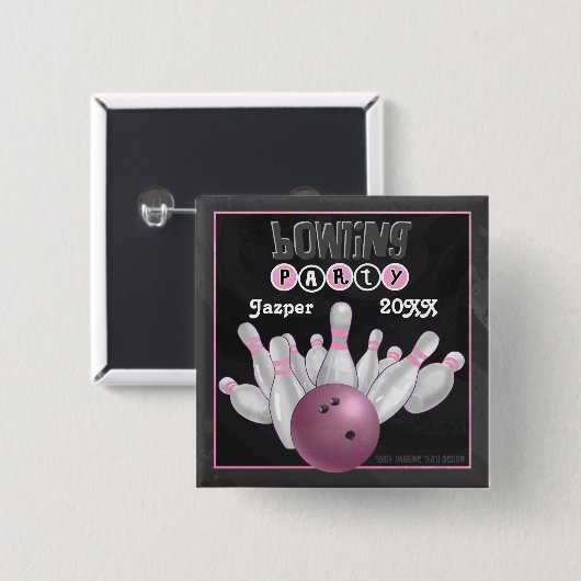 Badge Carré 5 Cm Pink Bowling (Devant & derrière)