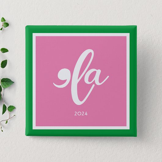 Badge Carré 5 Cm Pink Green Kamala 2024 Dites Son Nom