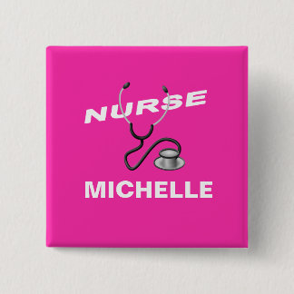 Badge Carré 5 Cm PINK Nom personnalisable Nurse
