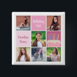 Badge Carré 5 Cm Pink Photo Collage Custom Femmes's Birthday Party<br><div class="desc">Bouton de fête d'anniversaire féminin sur mesure avec un collage de 6 modèles photo d'une jeune femme ou d'une adolescente avec son nom sur les mignons carrés roses à côté d'un beau gâteau d'anniversaire. Boutons d'anniversaire pour fille personnalisée.</div>