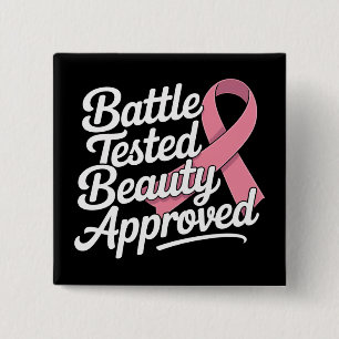 Badge Carré 5 Cm Pink Ribbon Cancer du sein guerrier Survivor Figho