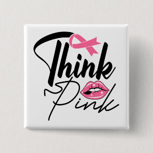 Badge Carré 5 Cm Pink Ribbon Survivant Cancer du sein Lutte