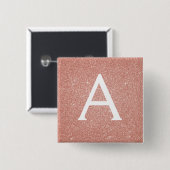 Badge Carré 5 Cm Pink Rose Gold Glitter & Sparkle Monogram (Devant & derrière)