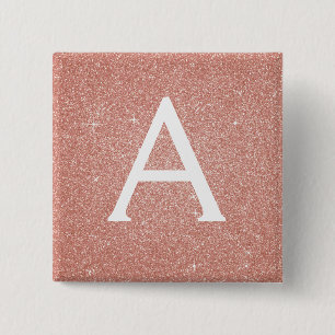 Badge Carré 5 Cm Pink Rose Gold Glitter & Sparkle Monogram