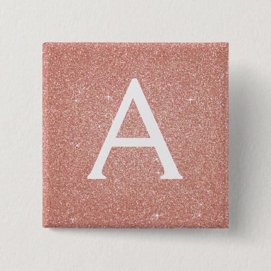 Badge Carré 5 Cm Pink Rose Gold Glitter & Sparkle Monogram (Devant)