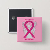 Badge Carré 5 Cm Pins Angles de ruban rose chaud (Devant & derrière)
