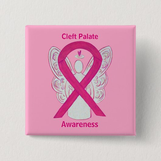 Badge Carré 5 Cm Pins Angles de ruban rose chaud (Devant)