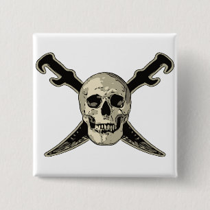 Badge Carré 5 Cm Pirate (Crâne) - Bouton Carré de 2 pouces 