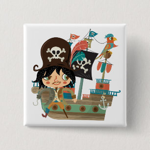 Badge Carré 5 Cm Pirate et bateau de pirate