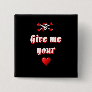 Badge Carré 5 Cm Pirate romantique et Vaentines aiment les coeurs
