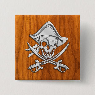 Badge Carré 5 Cm Pirate sur bois de teck