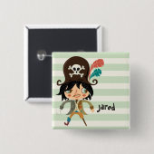 Badge Carré 5 Cm Pirate sur Pastel Green Stripes (Devant & derrière)