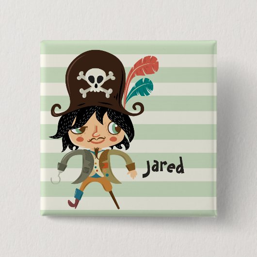 Badge Carré 5 Cm Pirate sur Pastel Green Stripes (Devant)