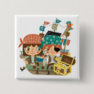 Badge Carré 5 Cm Pirates avec le trésor