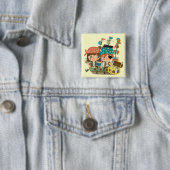 Badge Carré 5 Cm Pirates avec le trésor (En situation)