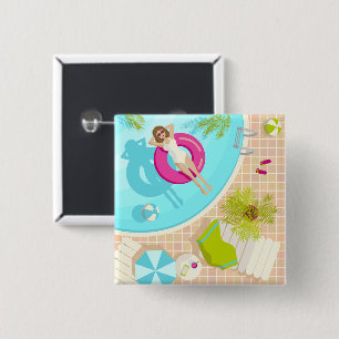 Badge Carré 5 Cm Piscine fille en bikini plage d'été