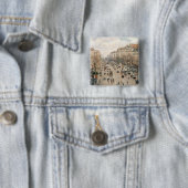Badge Carré 5 Cm Pissarro - Boulevard Montmartre, Soleil après-midi (En situation)