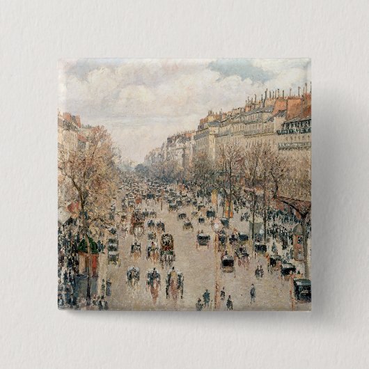 Badge Carré 5 Cm Pissarro - Boulevard Montmartre, Soleil après-midi (Devant)