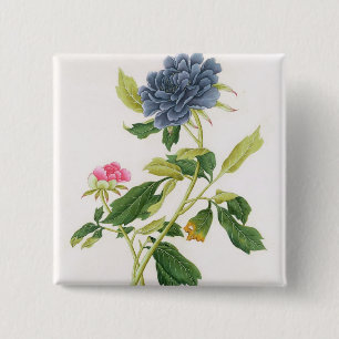 Badge Carré 5 Cm Pivoine